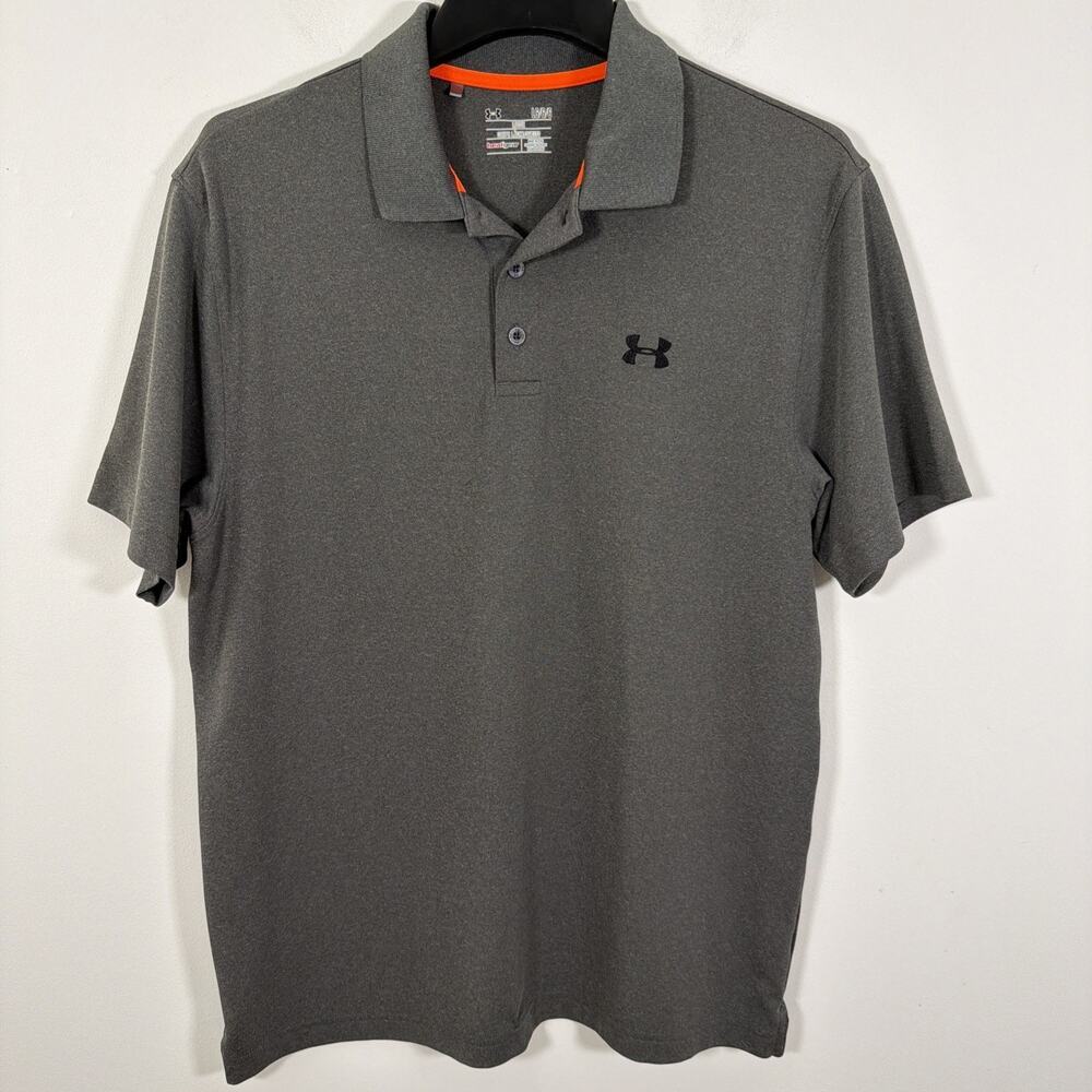 Under Armour Polo Shirt Mens Large Gray Short Sleeve Loose Fit Heat Gear Golf